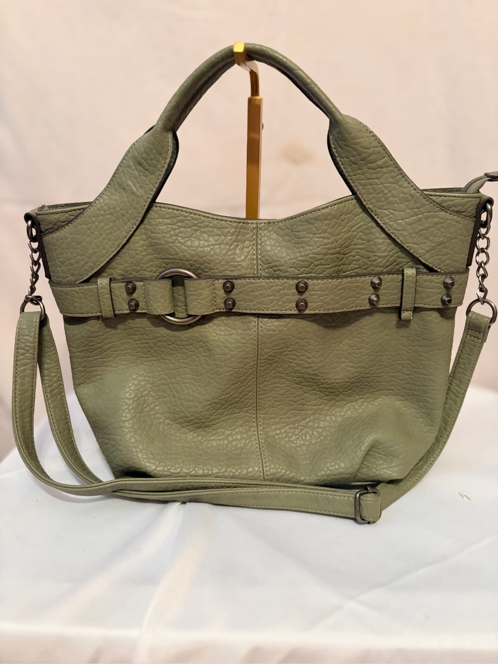 Jessica Simpson Olive Green Leather Tote Bag with Adjustable Strap